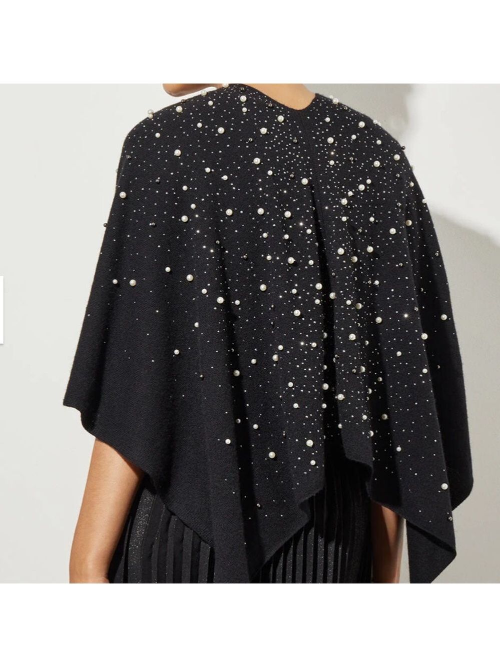 NWT $335 MING WANG
Pearl Beaded Poncho - Soft Cashmere, Black - 0S - Picture 3 of 10